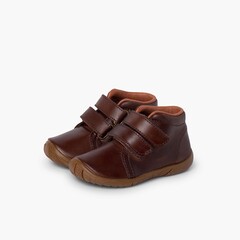 Bottes en cuir pour garçon à double fermeture embout renforcé Marron