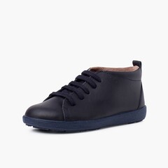 Chaussures en cuir type bottines à lacets Bleu Marine