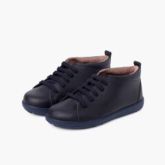 Chaussures en cuir type bottines à lacets Bleu Marine