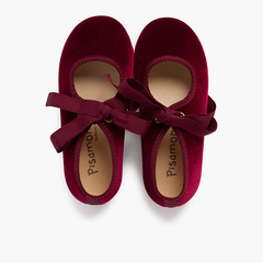 Chaussures babies velours avec nœud gros-grain filles  Bordeaux