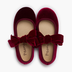 Chaussures babies nœud en velours Bordeaux