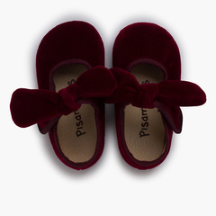 Chaussures babies nœud velours fermeture à scratch Bordeaux