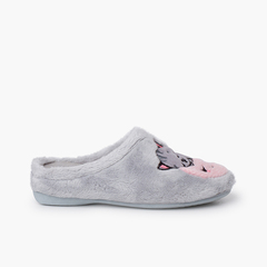 Chaussons type sabot chat et lune Gris