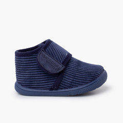 Chaussons barefoot velours côtelé fermeture à scratch Bleu Marine