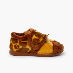 Chaussons fourrure girafe Marron et jaune