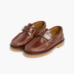 Chaussures bateau pour Garçon avec Scratch Marron